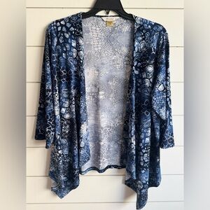Blue Animal Print Knit Cardigan Open Front Light Jacket Travel TANJAY 1X
